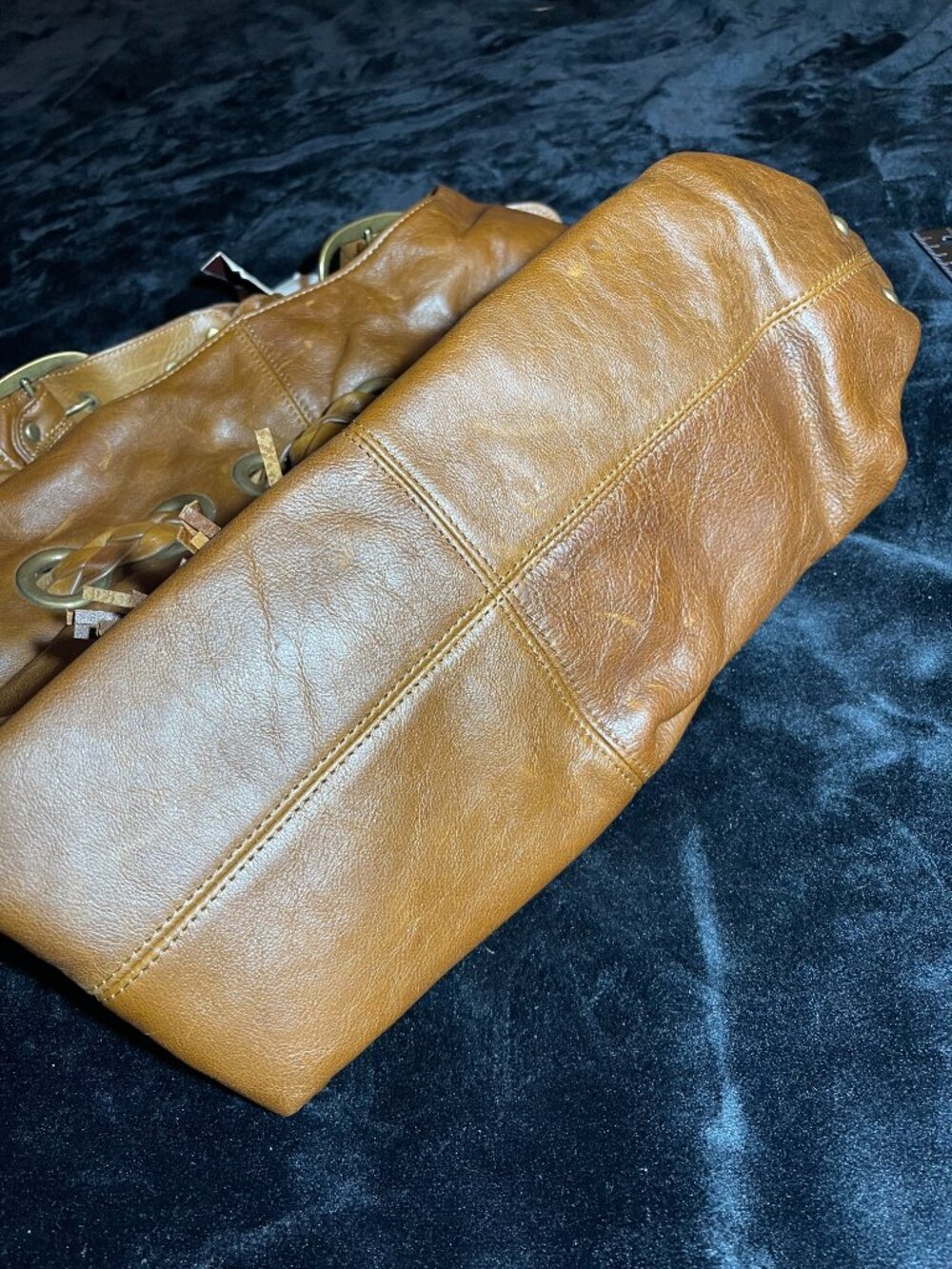 Kooba Carla NWT Chestnut Leather Hobo Bag Suede Lined Braided Tassel - Picture 7 of 10